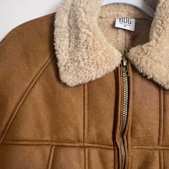 BDG Tan Shearling-Lined Bomber Jacket - Picture 4 of 6